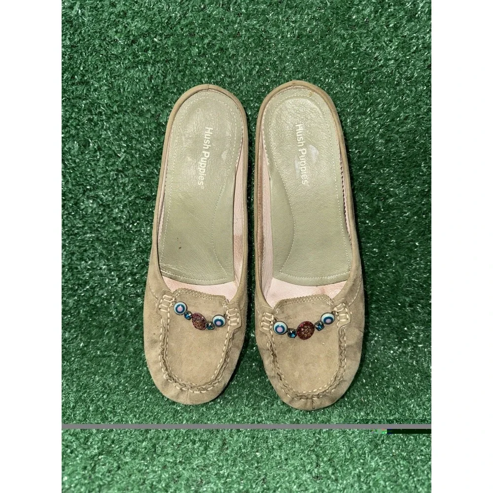 Hush Puppies Vintage Brown Leather Suede Low Heeled Shoes W/ Gems Women Size 7 M